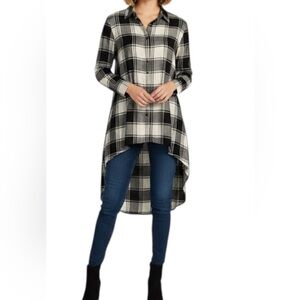 Zara Trafaluc Collection Black Check Print Long Sleeve Hi-Low Shirt Size Medium